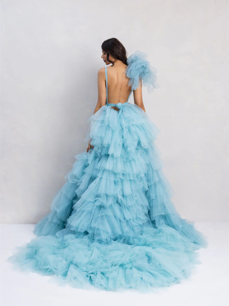 Tiffany Blue Long Train Photoshoot Dress