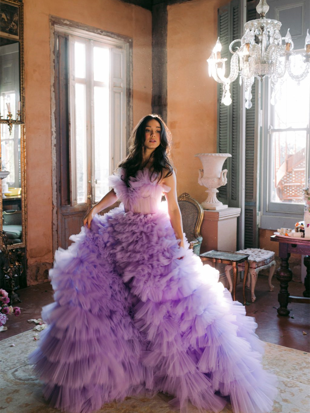 Purple  Ruffled Tulle Photoshoot Dress