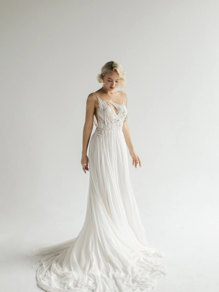 Ivory Chiffon Beaded Sexy Wedding Dress