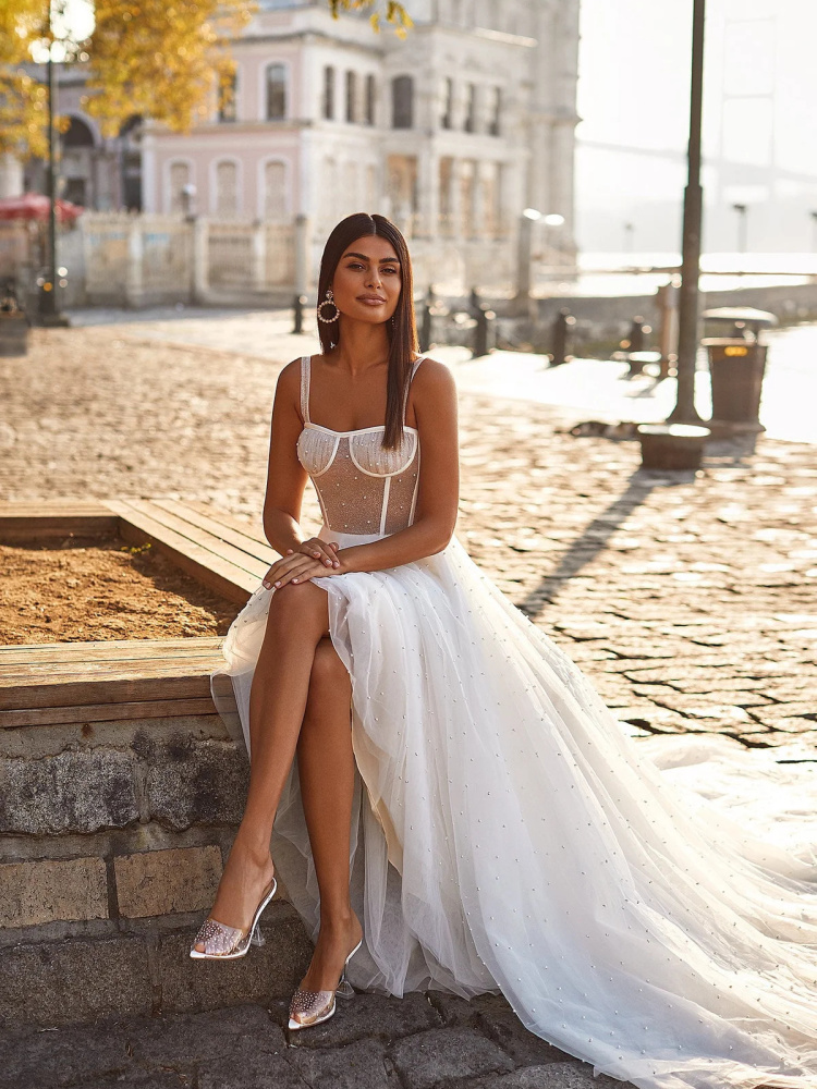 Sparkle Tulle White Lace Sexy Wedding Dress