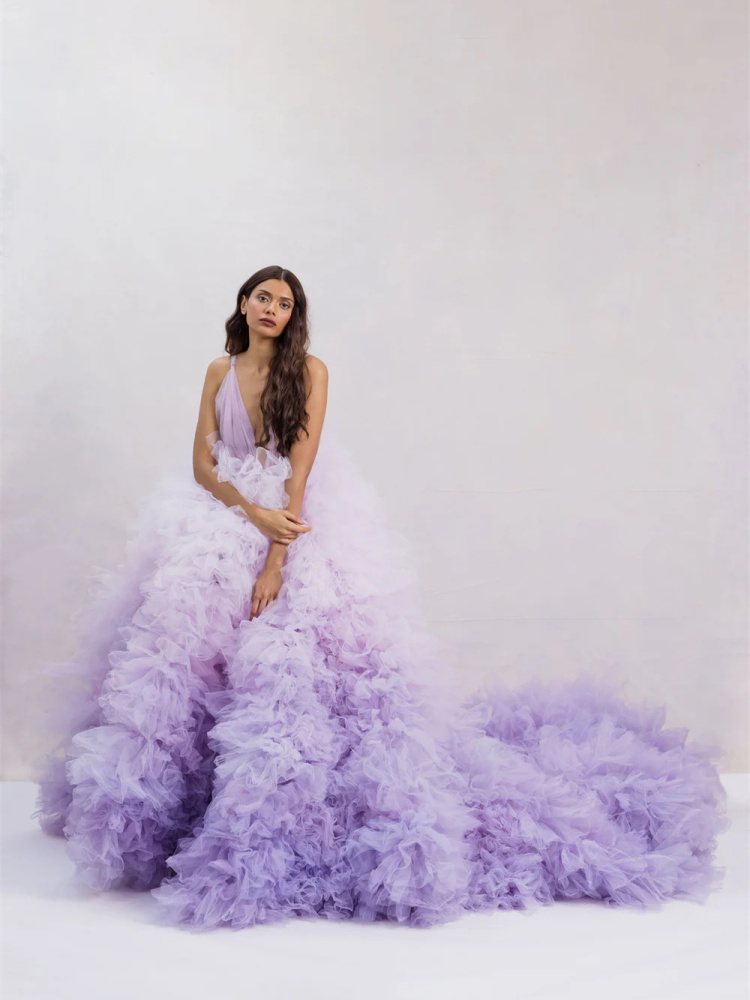 Faded Color  Long Train Photoshoot Dress