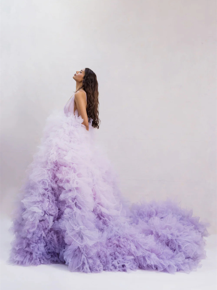 Faded Color  Long Train Photoshoot Dress