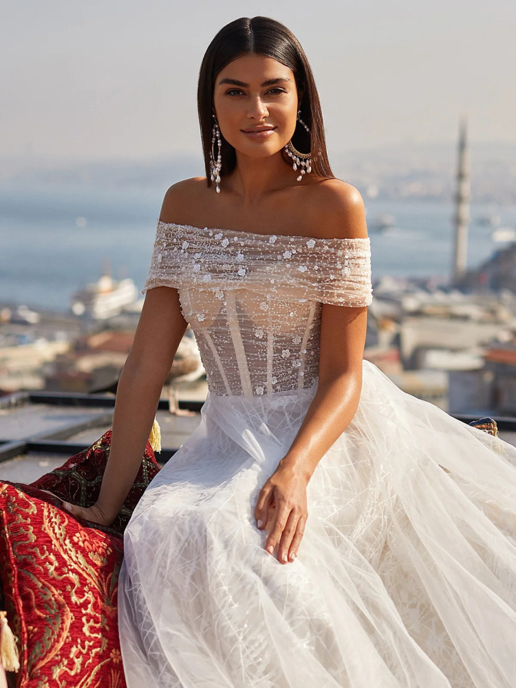 Sparkle Tulle White Lace Sexy Wedding Dress