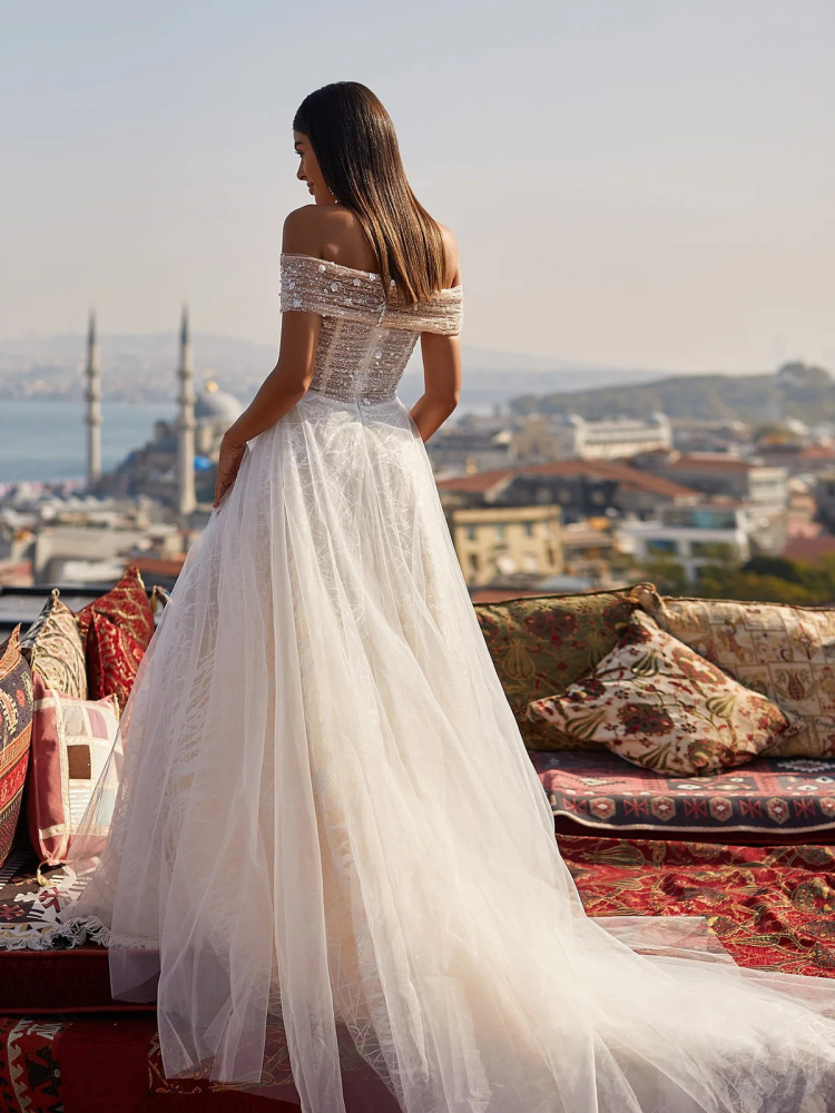 Sparkle Tulle White Lace Sexy Wedding Dress