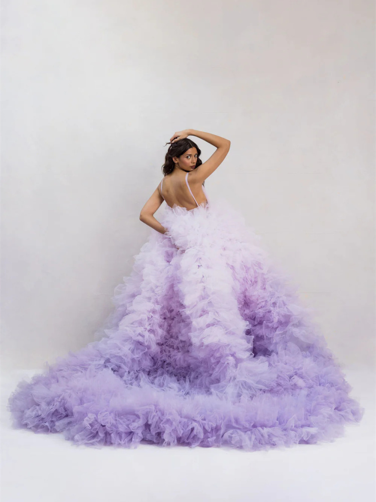 Faded Color  Long Train Photoshoot Dress