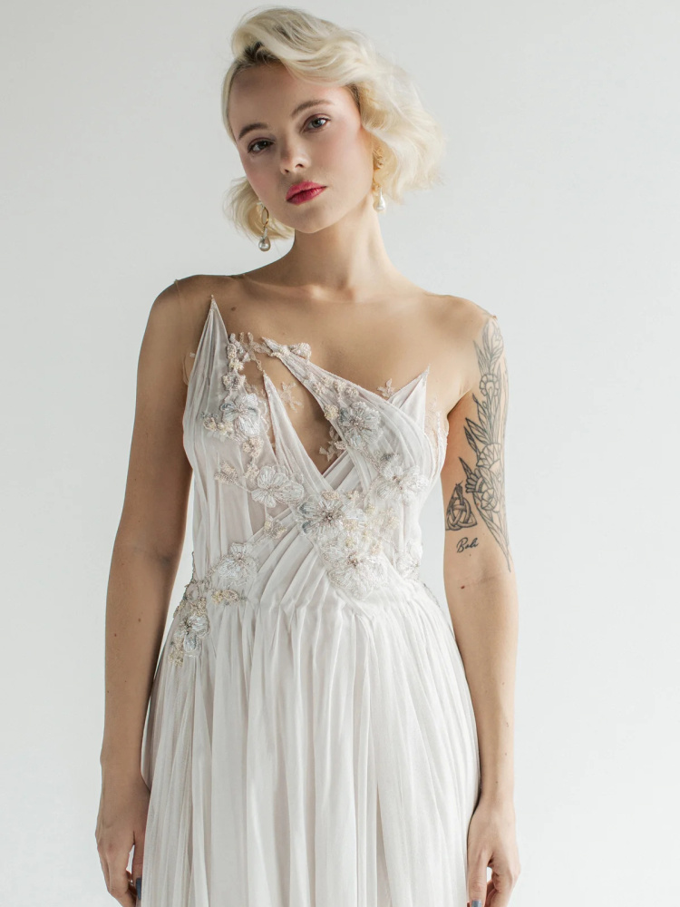 Ivory Chiffon Beaded Sexy Wedding Dress
