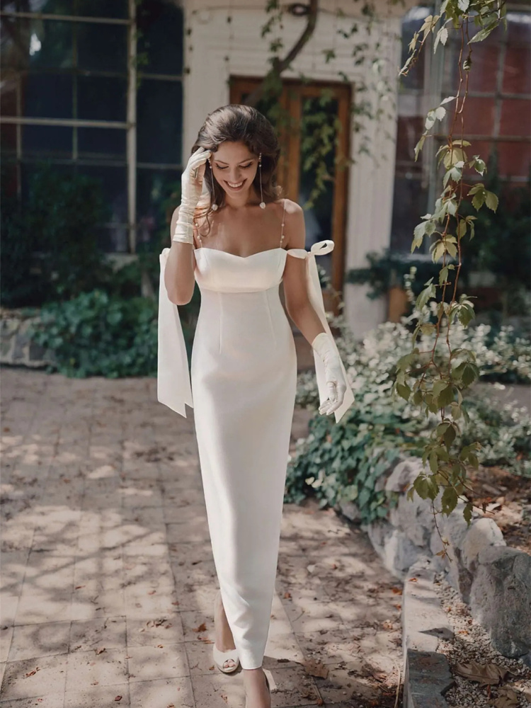 White Satin Short Sexy Wedding Dress