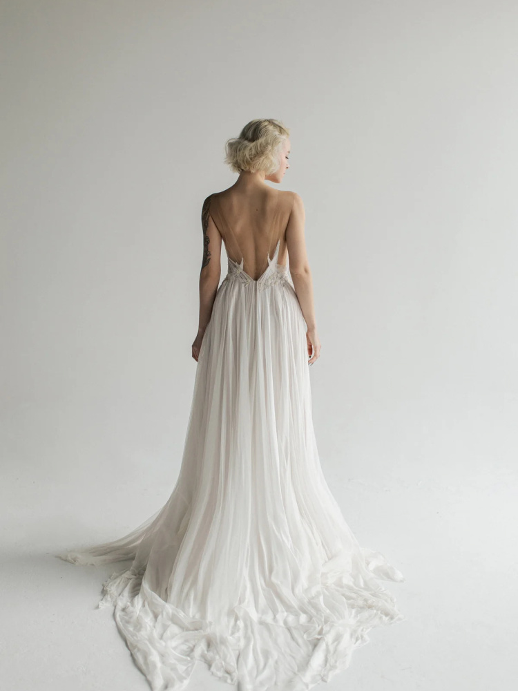 Ivory Chiffon Beaded Sexy Wedding Dress