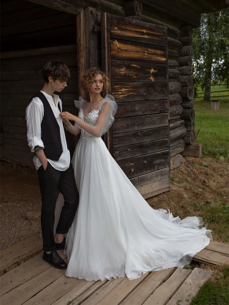 White Garden Wedding Dress Bridal Gown