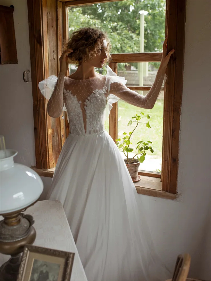 White Garden Wedding Dress Bridal Gown