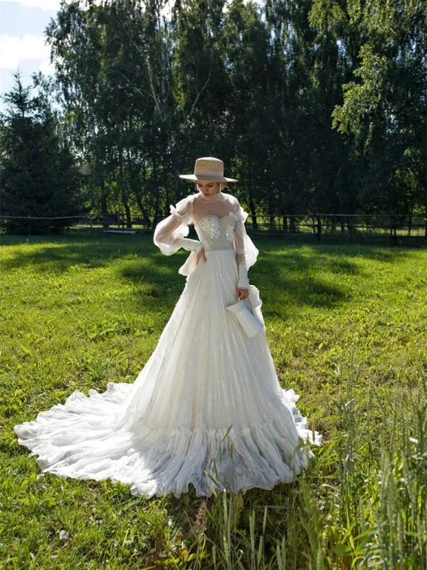 Garden Flowers Top Wedding Dress Bridal Gown