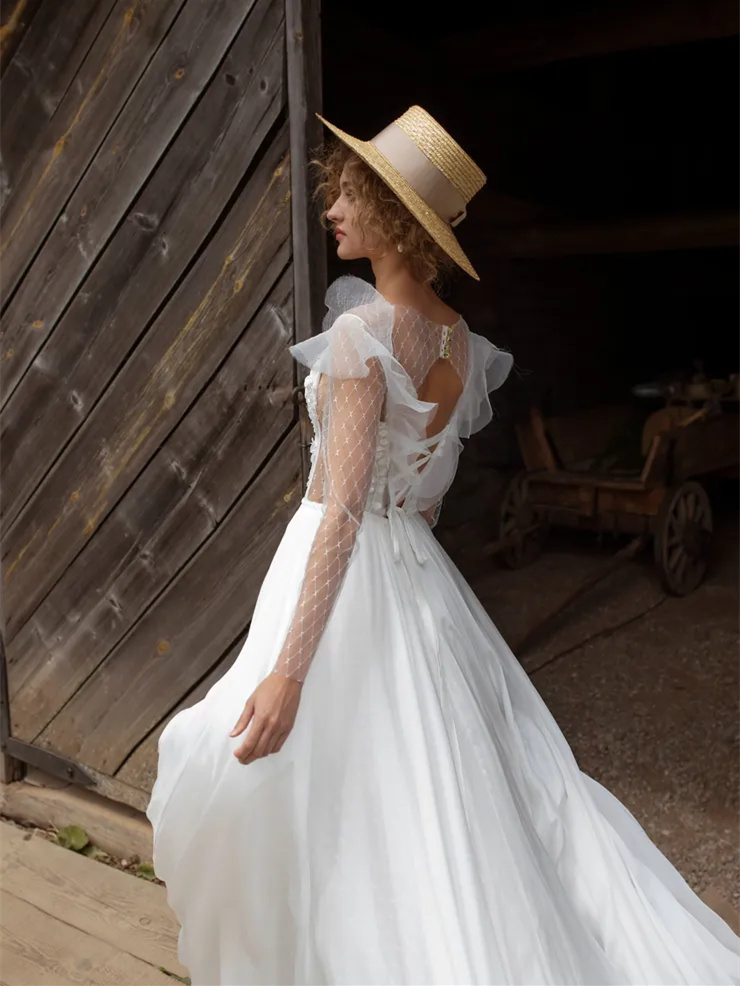 White Garden Wedding Dress Bridal Gown