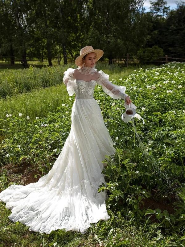Garden Flowers Top Wedding Dress Bridal Gown