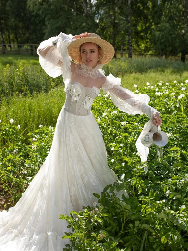 Garden Flowers Top Wedding Dress Bridal Gown
