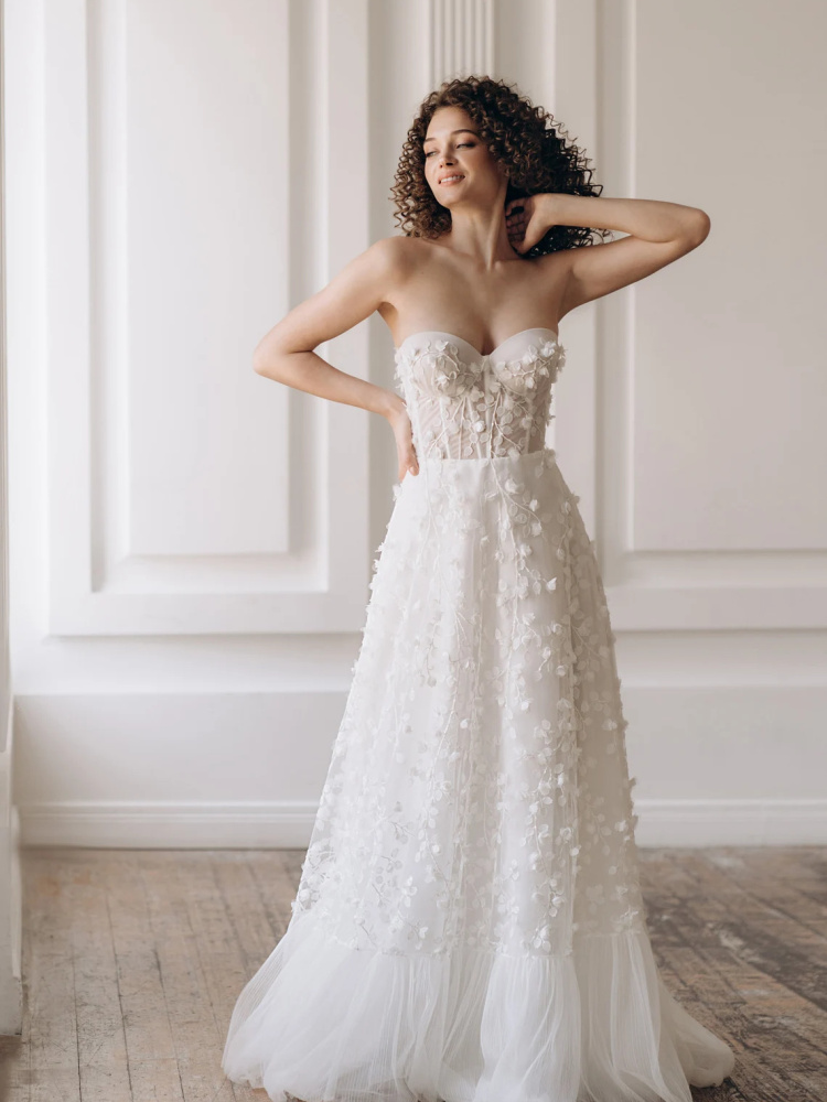 White leaves Lace Bridal Dress