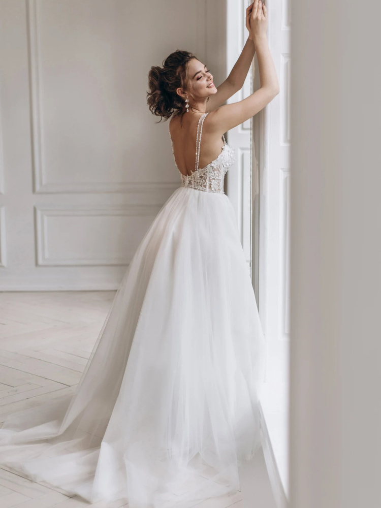 White  3D Lace Bridal Dress