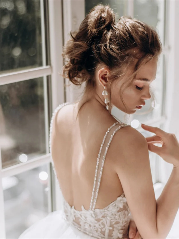 White  3D Lace Bridal Dress