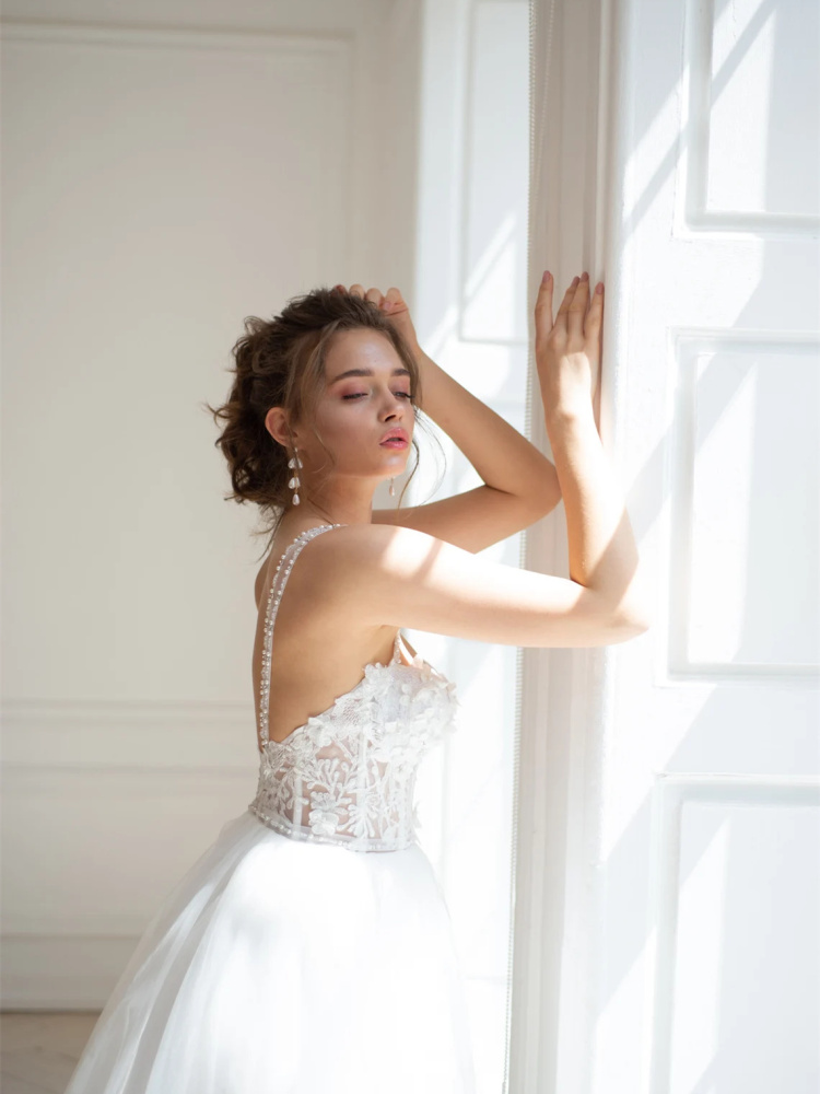 White  3D Lace Bridal Dress