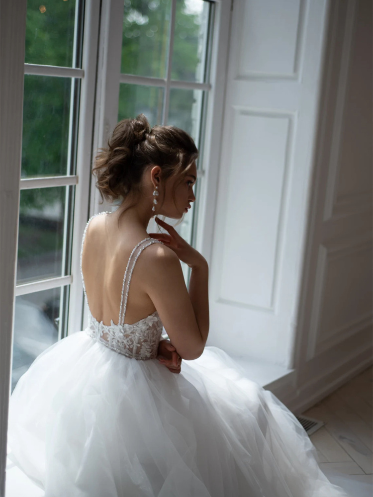 White  3D Lace Bridal Dress