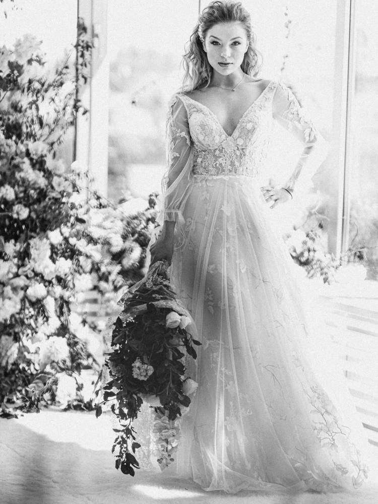 White  3D Lace Applique Bridal Dress