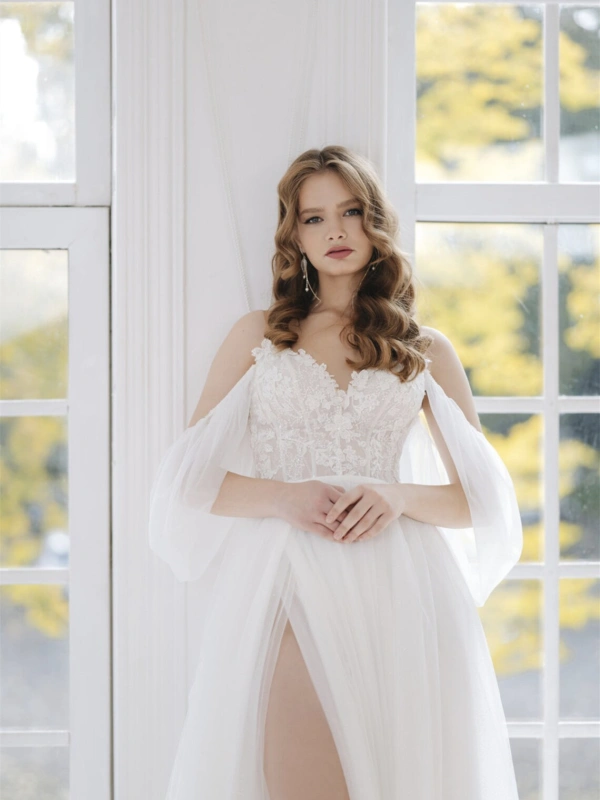 White Lace Chiffon Bridal Dress