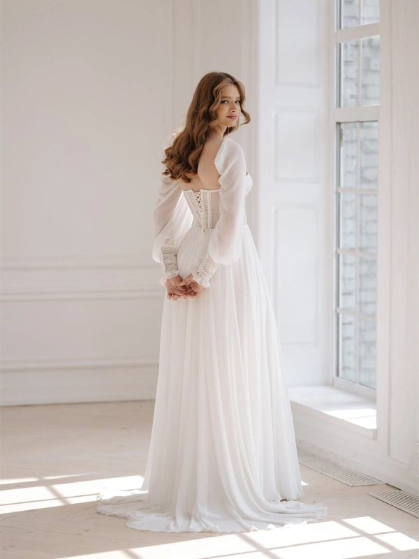 White Lace Chiffon Bridal Dress