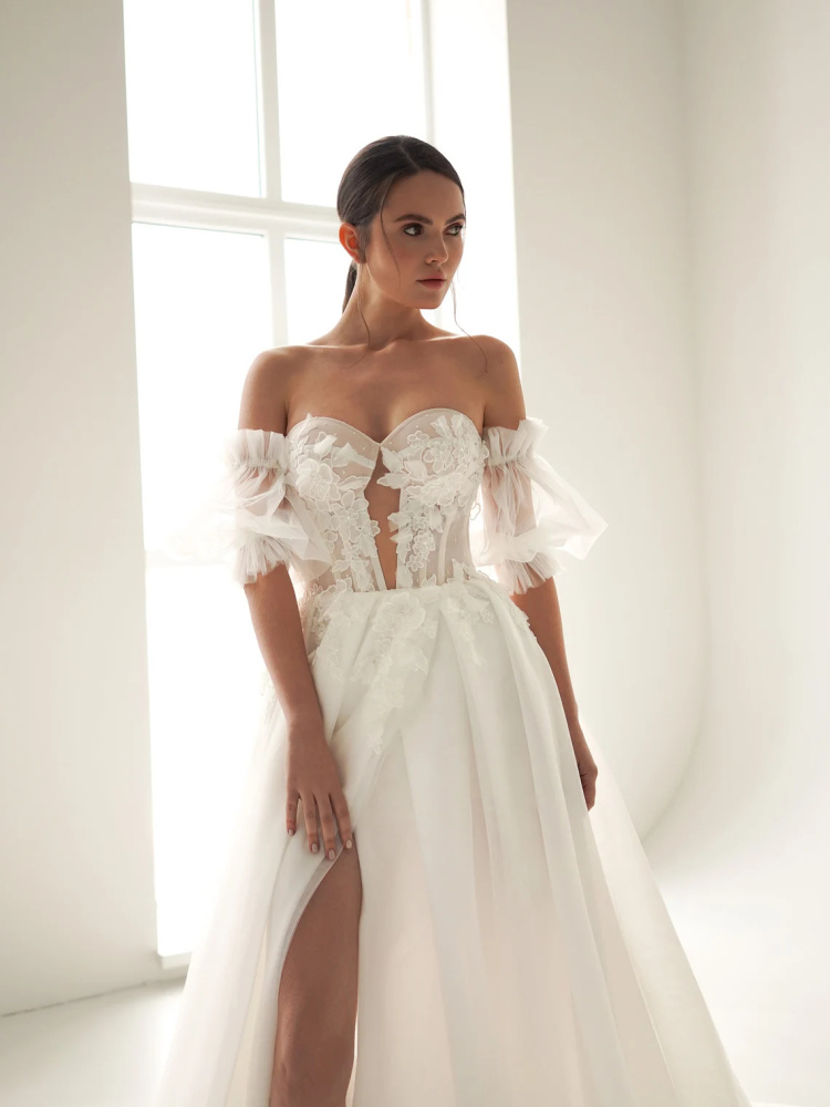White Lace Organza Bridal Dress