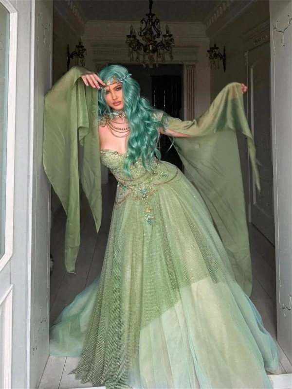 Green Sparkle  Lace Prom Dress/Photo Shoot Dress