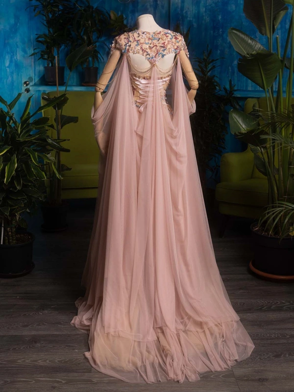 Beaded Lace Pink Prom Dress/Photo Shoot Dress