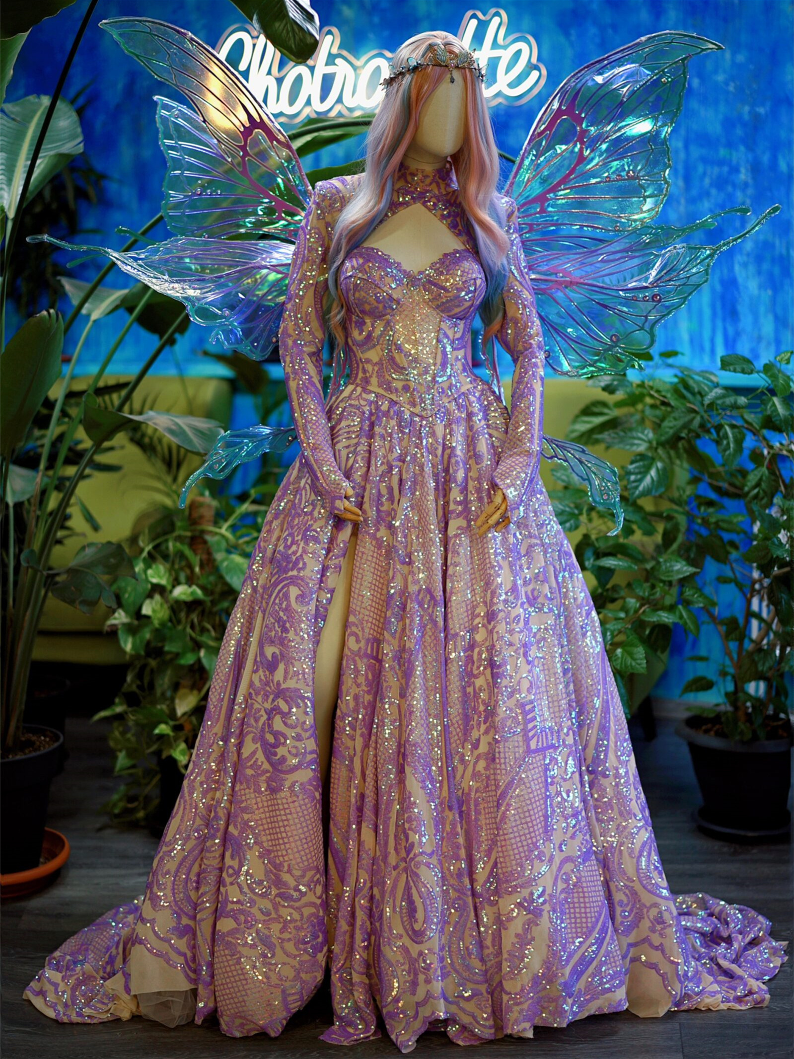 Beaded Lace Pink Prom Dress/Photo Shoot Dress