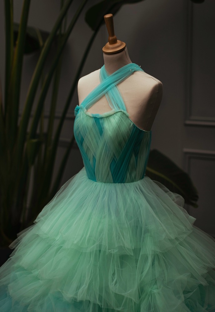Green Ruffled Photoshoot Dress/Prom Dress