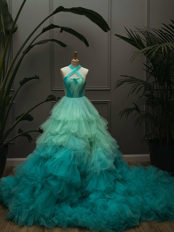 Green Ruffled Photoshoot Dress/Prom Dress