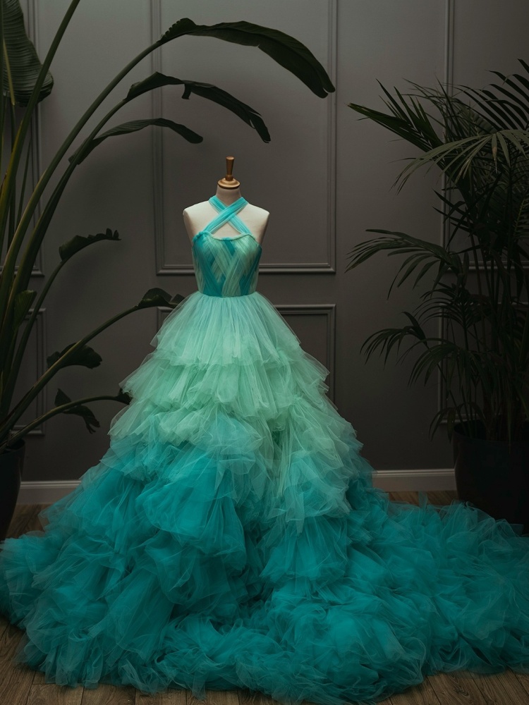Green Ruffled Photoshoot Dress/Prom Dress