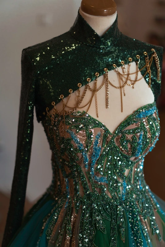 Green Ruffled Photoshoot Dress/Prom Dress