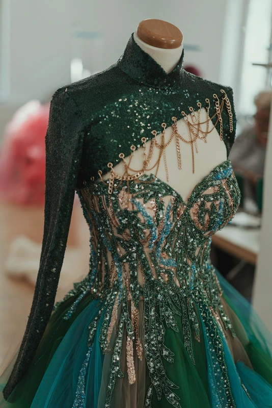 Green Ruffled Photoshoot Dress/Prom Dress