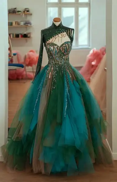 Green Ruffled Photoshoot Dress/Prom Dress