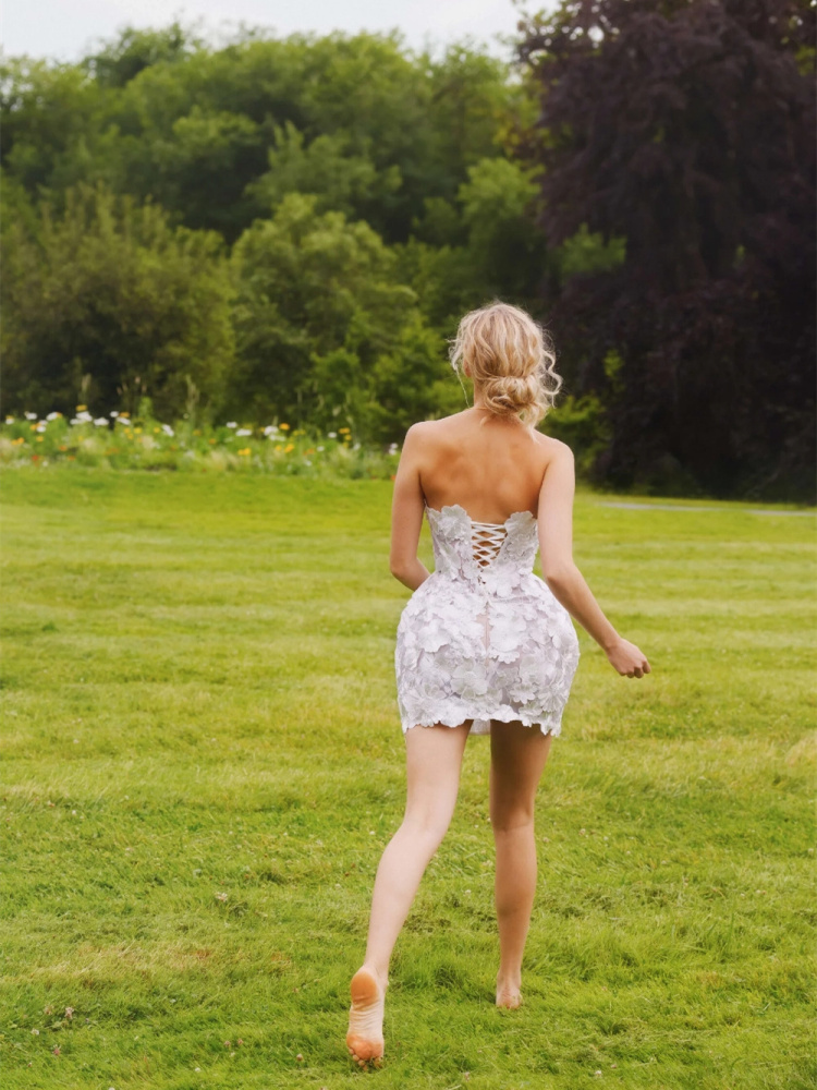 White Lace Short spakle  Wedding Dress