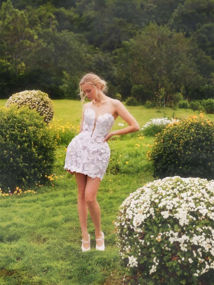 White Lace Short spakle  Wedding Dress