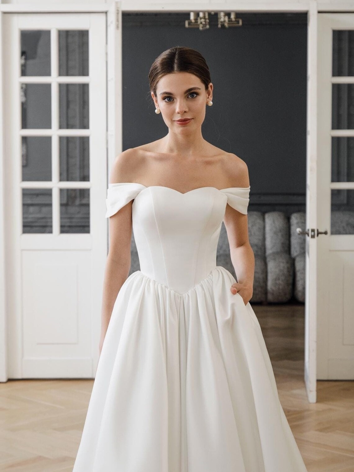 Basque Waist White Bridal Dress