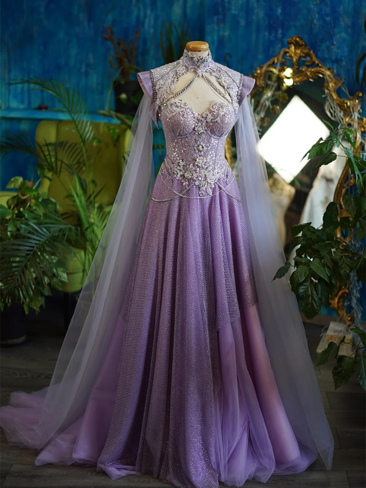 Purple Sparkle Photoshoot /Floral Prom Dress