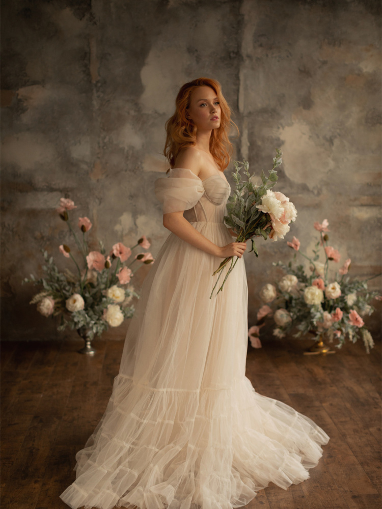 Champagne Tulle  Photoshoot Dress