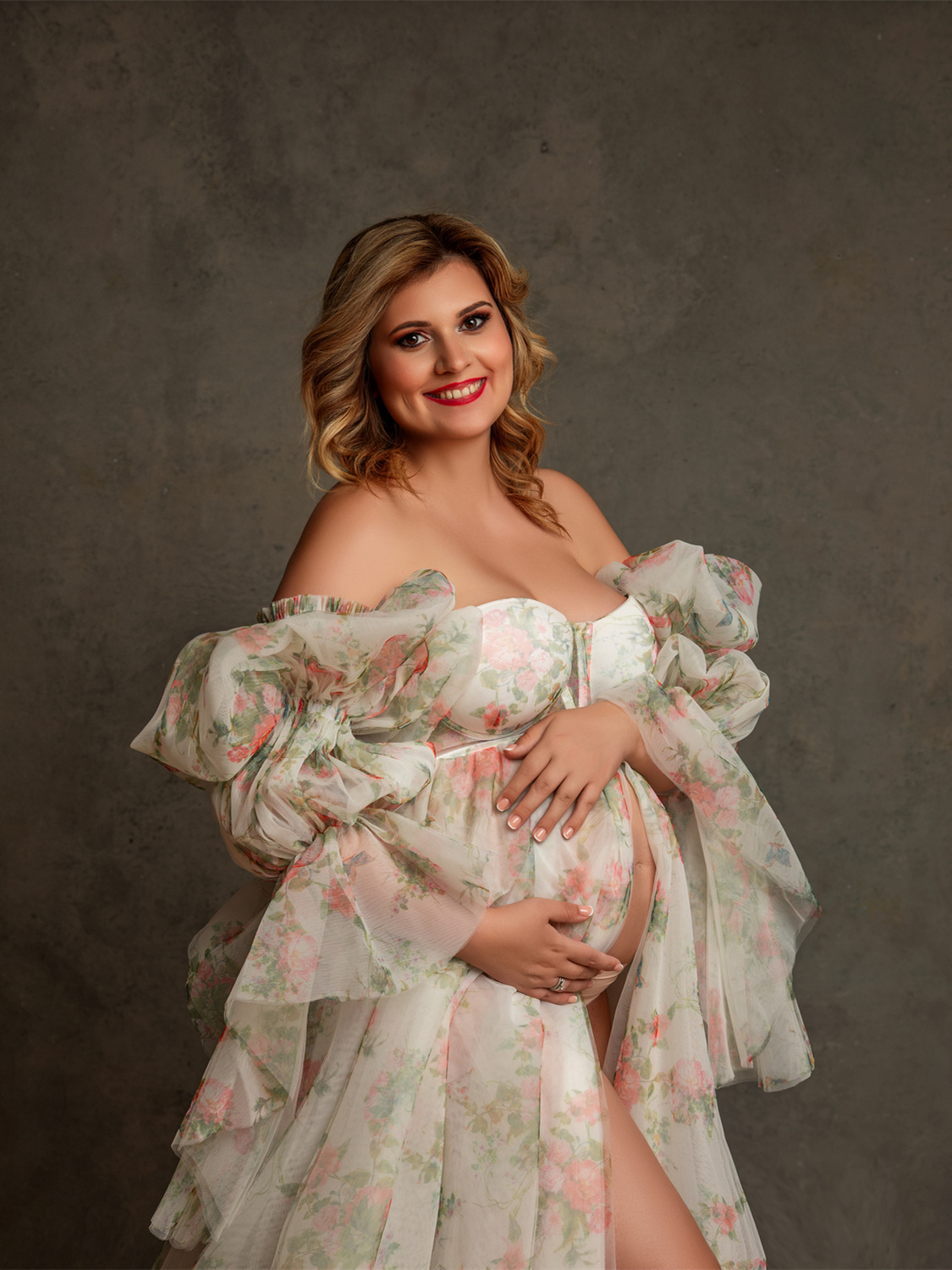Printed Chiffon Materntiy Dress For Photoshoot