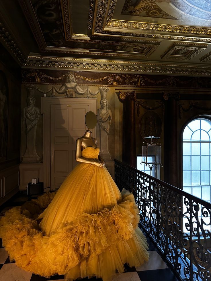 Yellow Long Train Ball Gown /Photo Shoot Dress