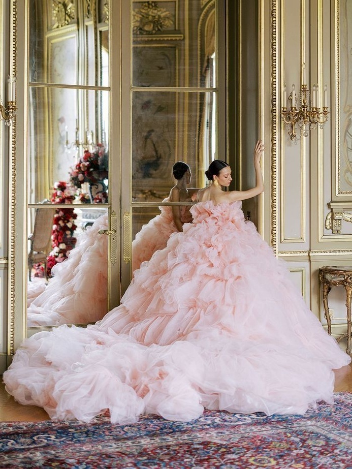 Pink Ruffled  Wedding Gown /Photo Shoot Dress