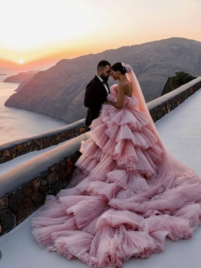 Pink Ruffled  Wedding Gown /Photo Shoot Dress