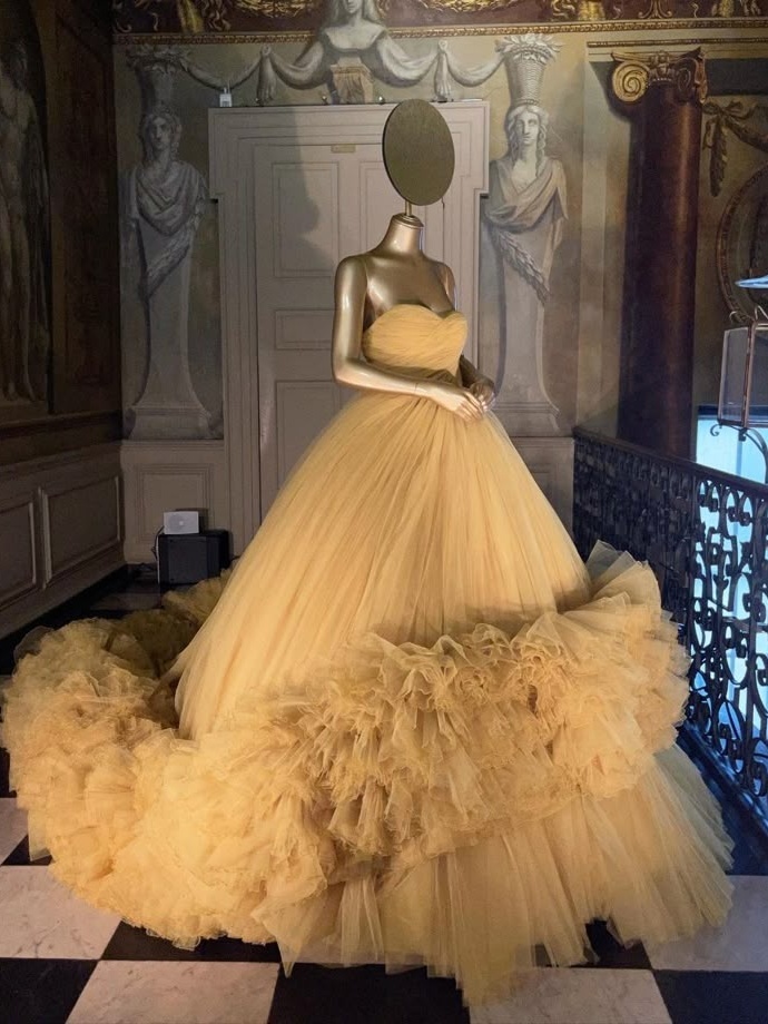 Yellow Long Train Ball Gown /Photo Shoot Dress