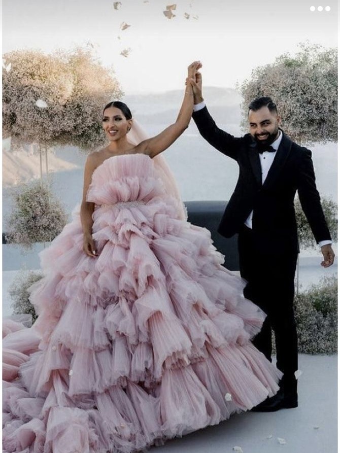 Pink Ruffled  Wedding Gown /Photo Shoot Dress