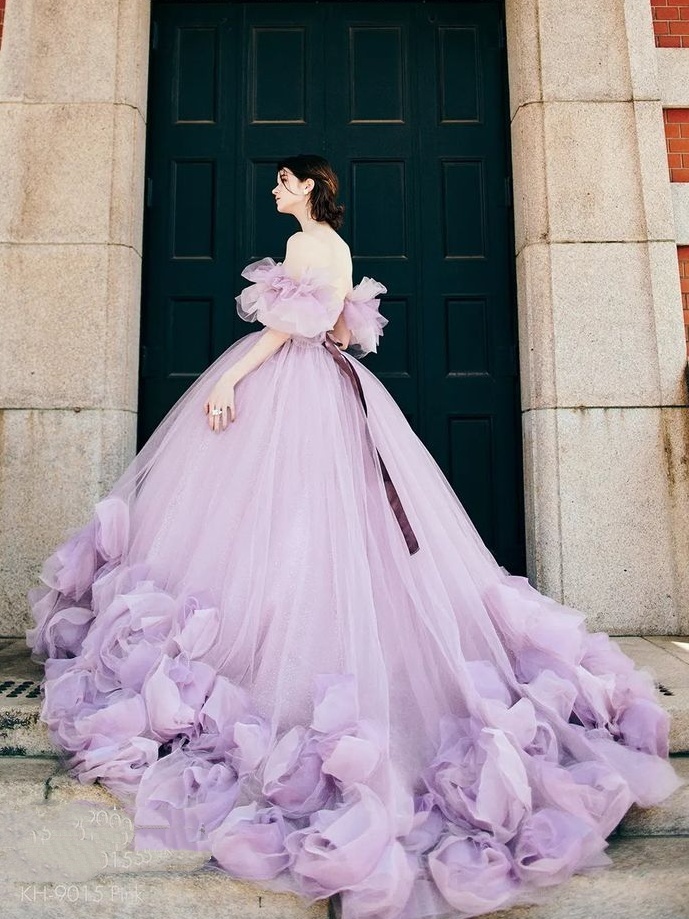 Purple Flowers  Wedding Gown /Photo Shoot Dress