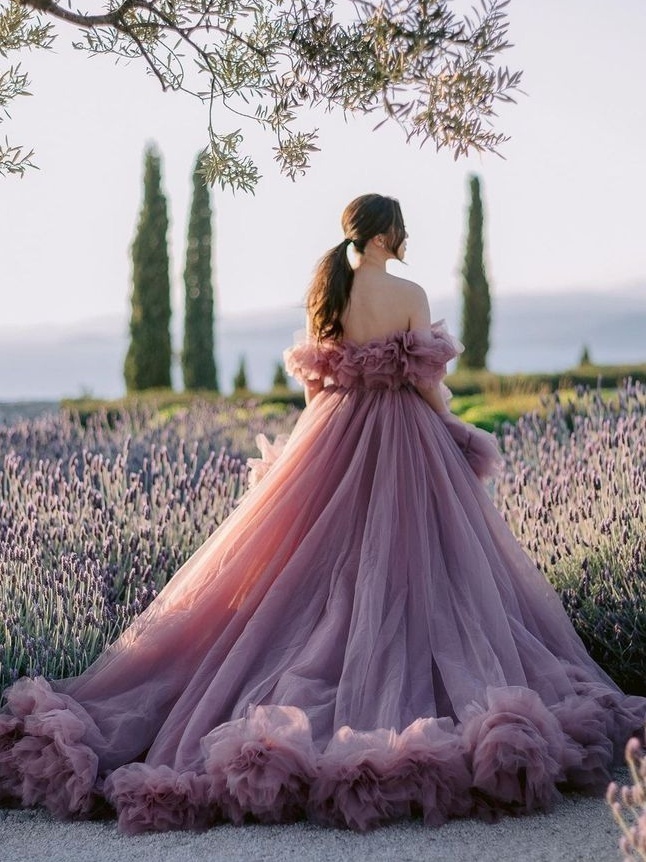 Mauve Pink Ruffled Photo Shoot Dress