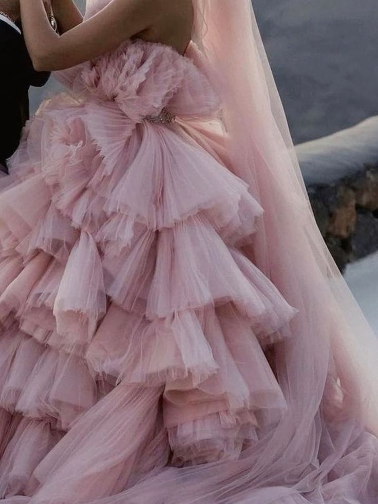 Pink Ruffled  Wedding Gown /Photo Shoot Dress
